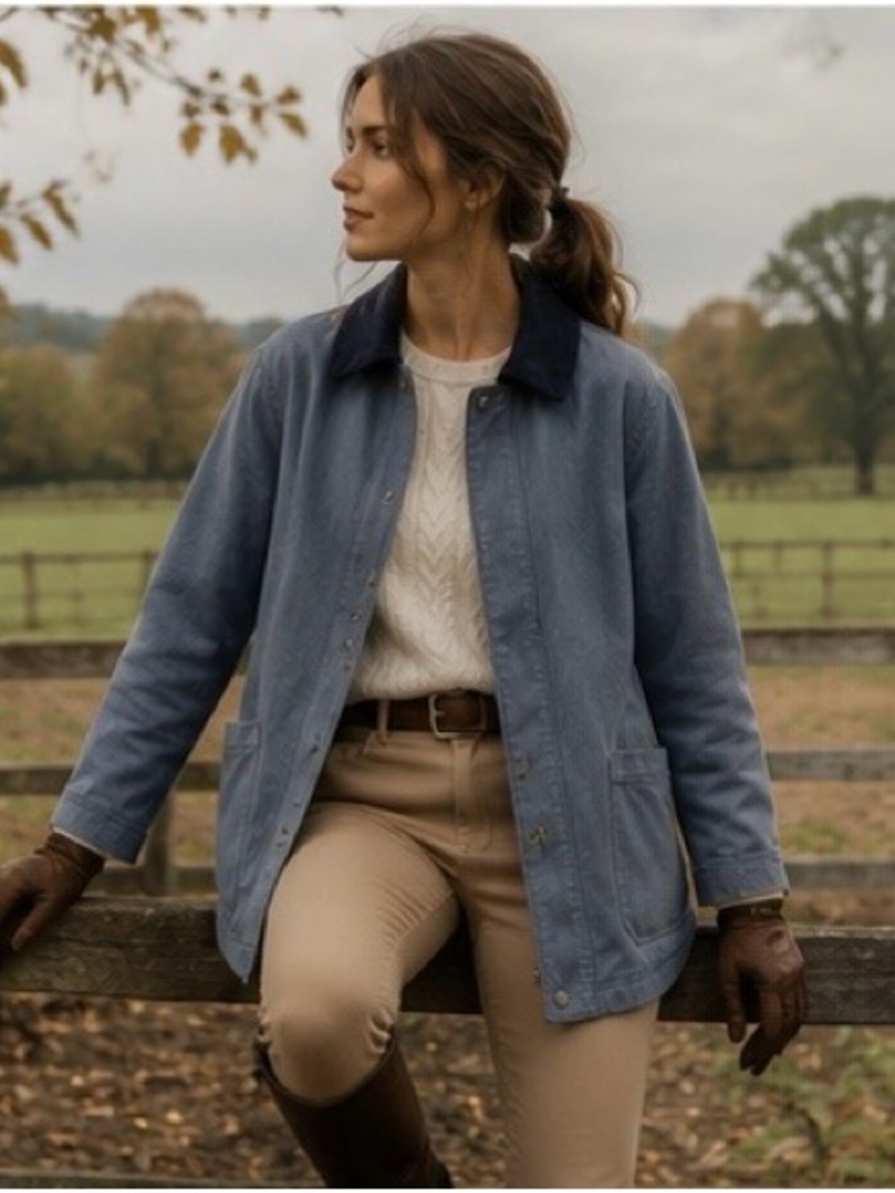 Bagatelle Collection Denim/Corduroy Barn Jacket | Chore Utility Equestrian Ranch